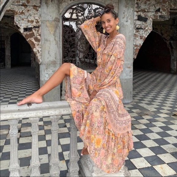 Long Sleeve Boho Floral Gypsy Print Maxi Dress - Picture 8 of 15